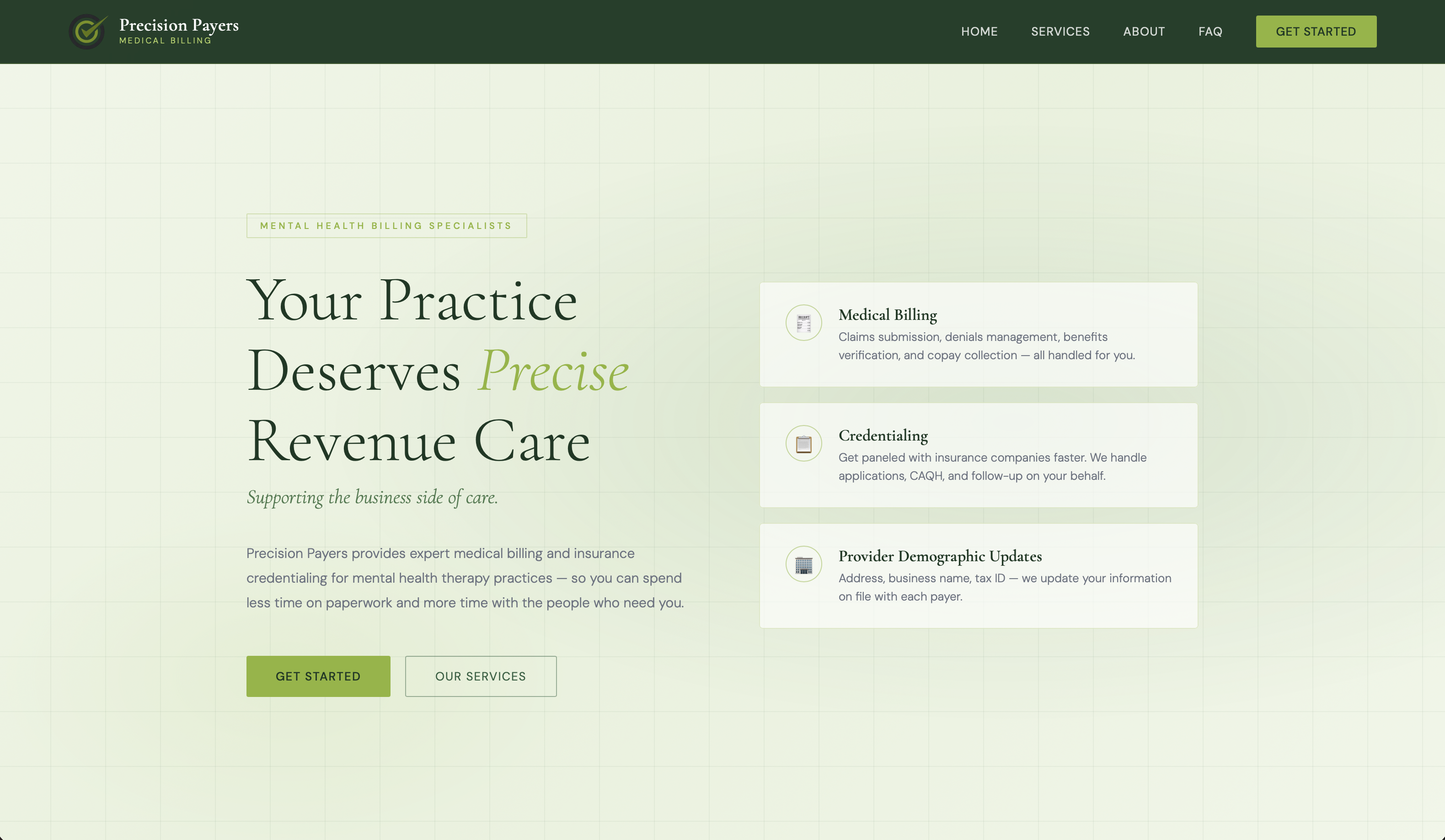 Precision Payers website screenshot